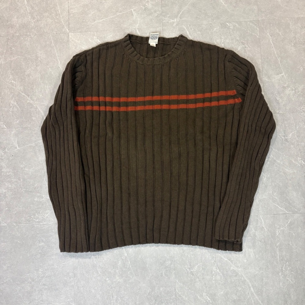 Old Navy Mens Ribbed Knit Striped Crewneck Sweater Brown Orange Large 4529